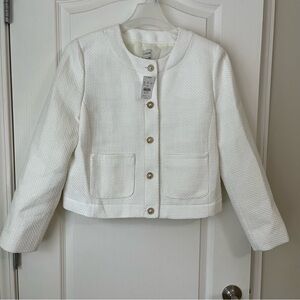 J Crew Women’s Tweed Jacket Ivory With Gold Buttons BW284 Size 12 NWT